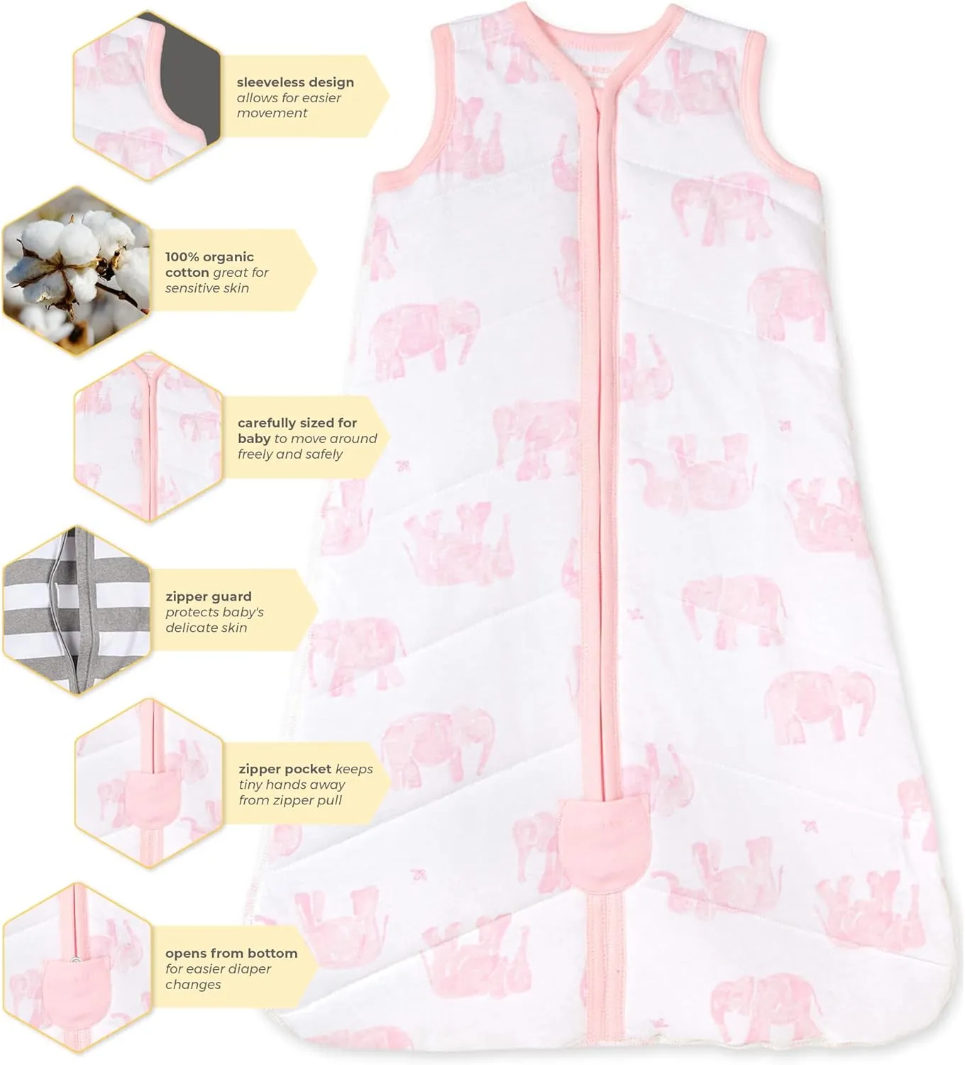 Burt's Bees Baby Beekeeper Wearable Blanket, Organic Cotton Swaddle 0.5 or 1.5 TOG, Newborn Essentials Shower Gift