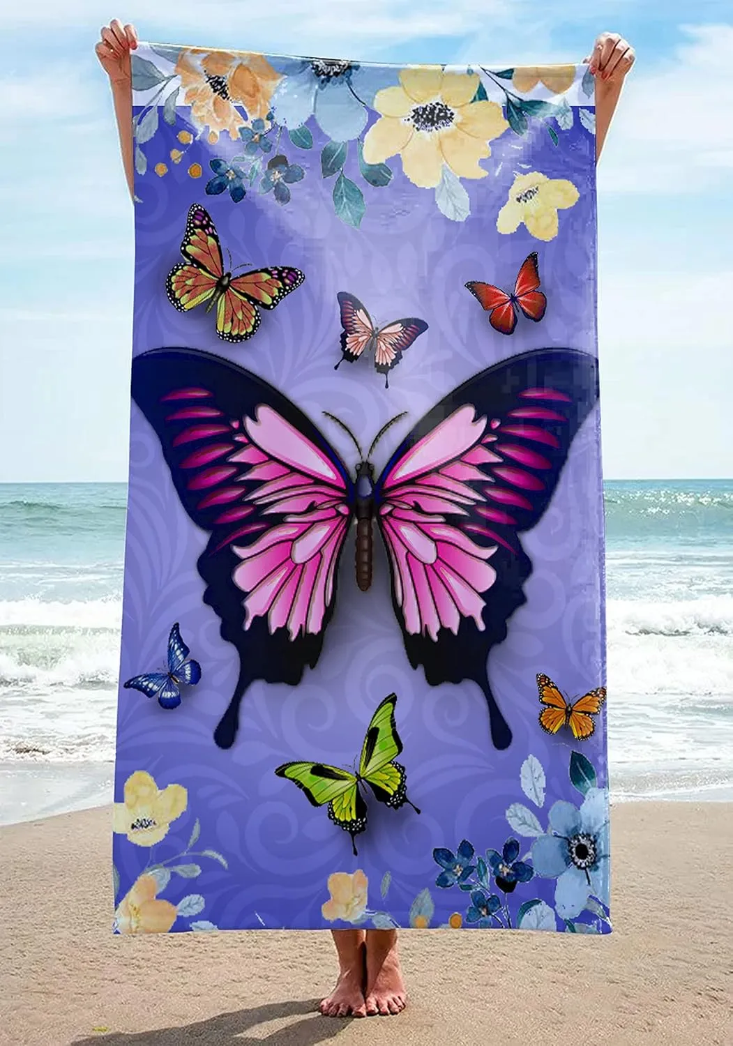 Butterfly Beach Towel 30" x 60" Microfiber Butterflies Sand Free Quick Dry Travel for Adults Teen Children (Butterfly)