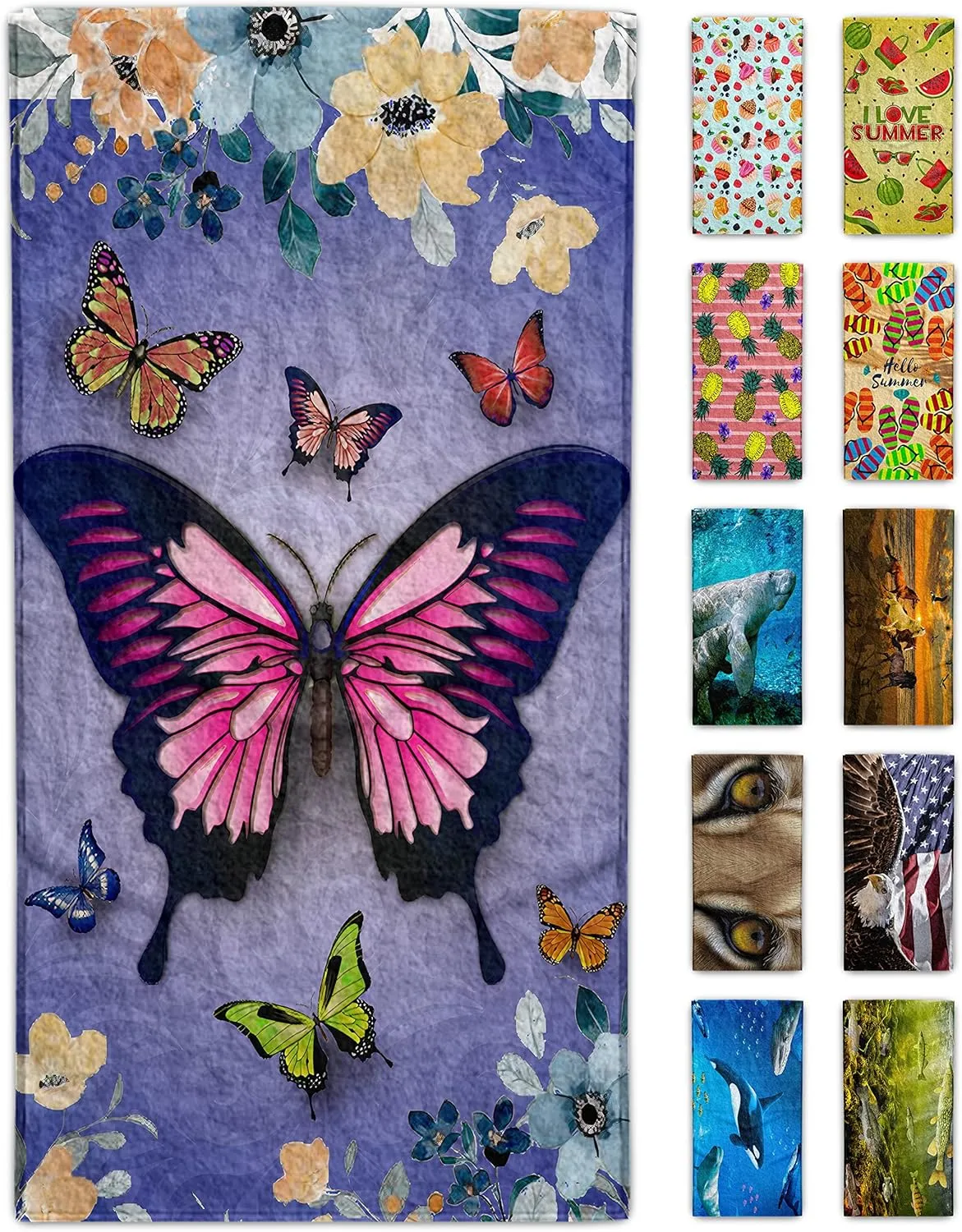 Butterfly Beach Towel 30" x 60" Microfiber Butterflies Sand Free Quick Dry Travel for Adults Teen Children (Butterfly)