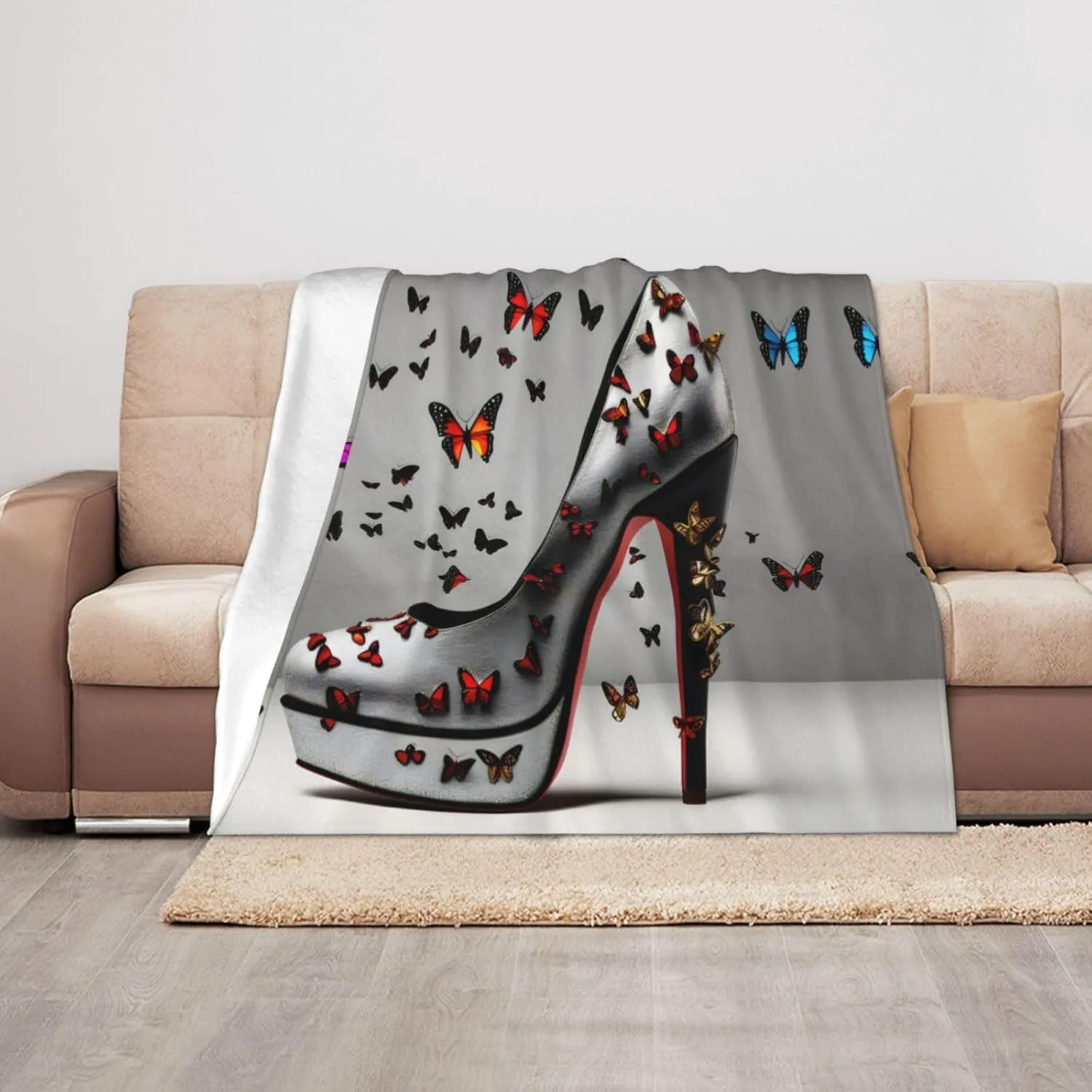 Butterfly High Heel Print Cozy 50 X40 in Blanket Soft Warm and Lightweight Blanket for Camping for Adults