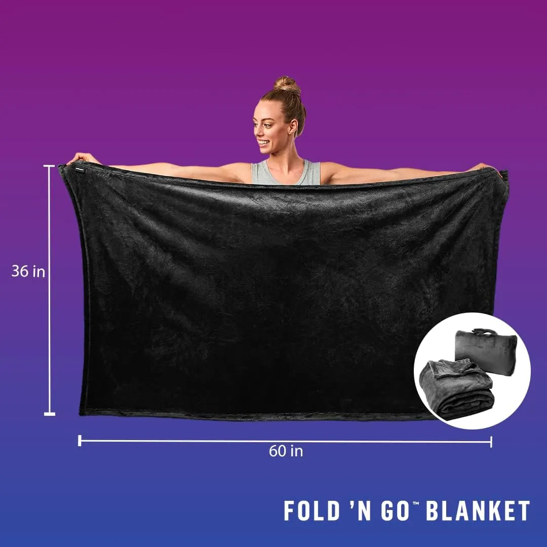 Cabeau Fold ‘n Go Travel and Throw Blanket Plus Compact Case - for Home and Travel - Doubles as Lumbar Pillow and Neck Support Pillow - French Microfiber Comfort - Charcoal