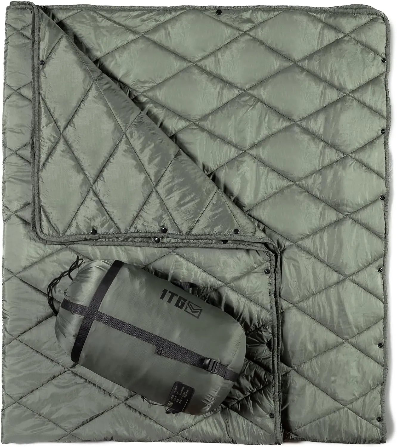 Camping Blanket - Packable, Ultra Warm and Lightweight with Snap Button Backpacking Quilt, for Sleeping, Outdoors, Travel, and Indoor Use - Olive Green