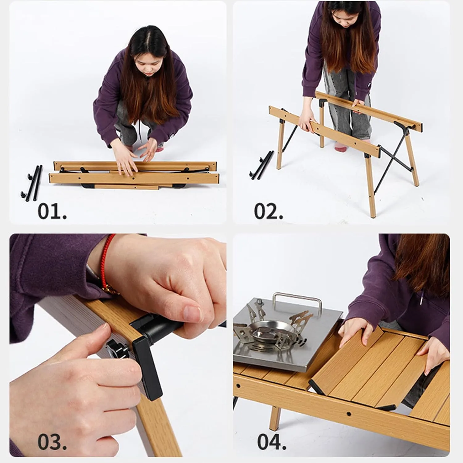 Camping Foldable Table, Portable Picnic Table IGT Unit Combination Table, Steel Roll-up Square Table for Camping, Picnic