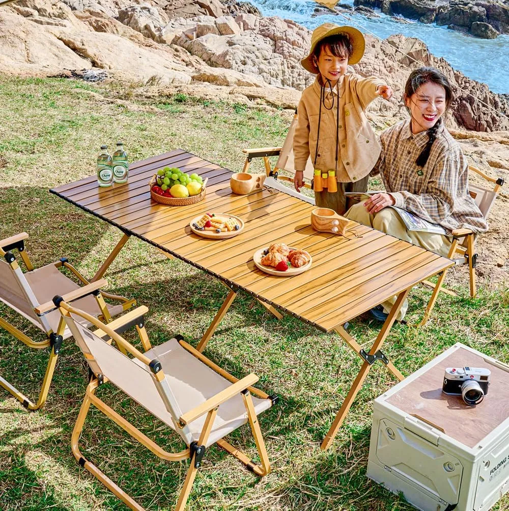 Camping Folding Chair and Table Set,Portable Picnic Table with Seats,for Outdoor Travel, Grill Beaches Party, Backyard BBQ 90 * 60 * 45cm Table Chair*2