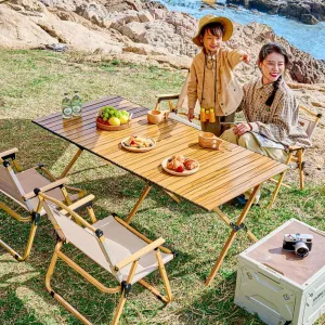 Camping Folding Chair and Table Set,Portable Picnic Table with Seats,for Outdoor Travel, Grill Beaches Party, Backyard BBQ 90 * 60 * 45cm Table Chair*2