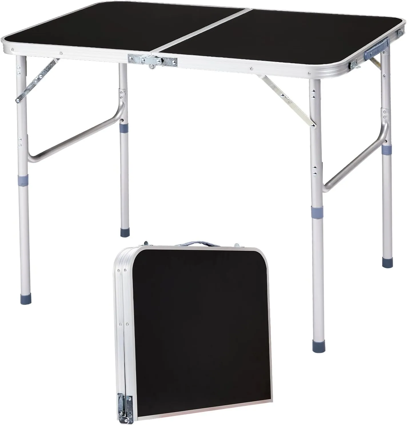 Camping Folding Table with Adjustable Height, 3.0 Ft Folding Portable Camping Table, Durable Aluminum Frame, RV Dining Tables, Grill, DJ, BBQ, Dining, Picnic, Cooking, Beach, Garden, Black