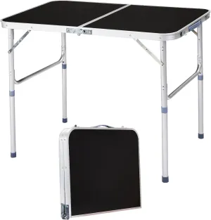 Camping Folding Table with Adjustable Height, 3.0 Ft Folding Portable Camping Table, Durable Aluminum Frame, RV Dining Tables, Grill, DJ, BBQ, Dining, Picnic, Cooking, Beach, Garden, Black