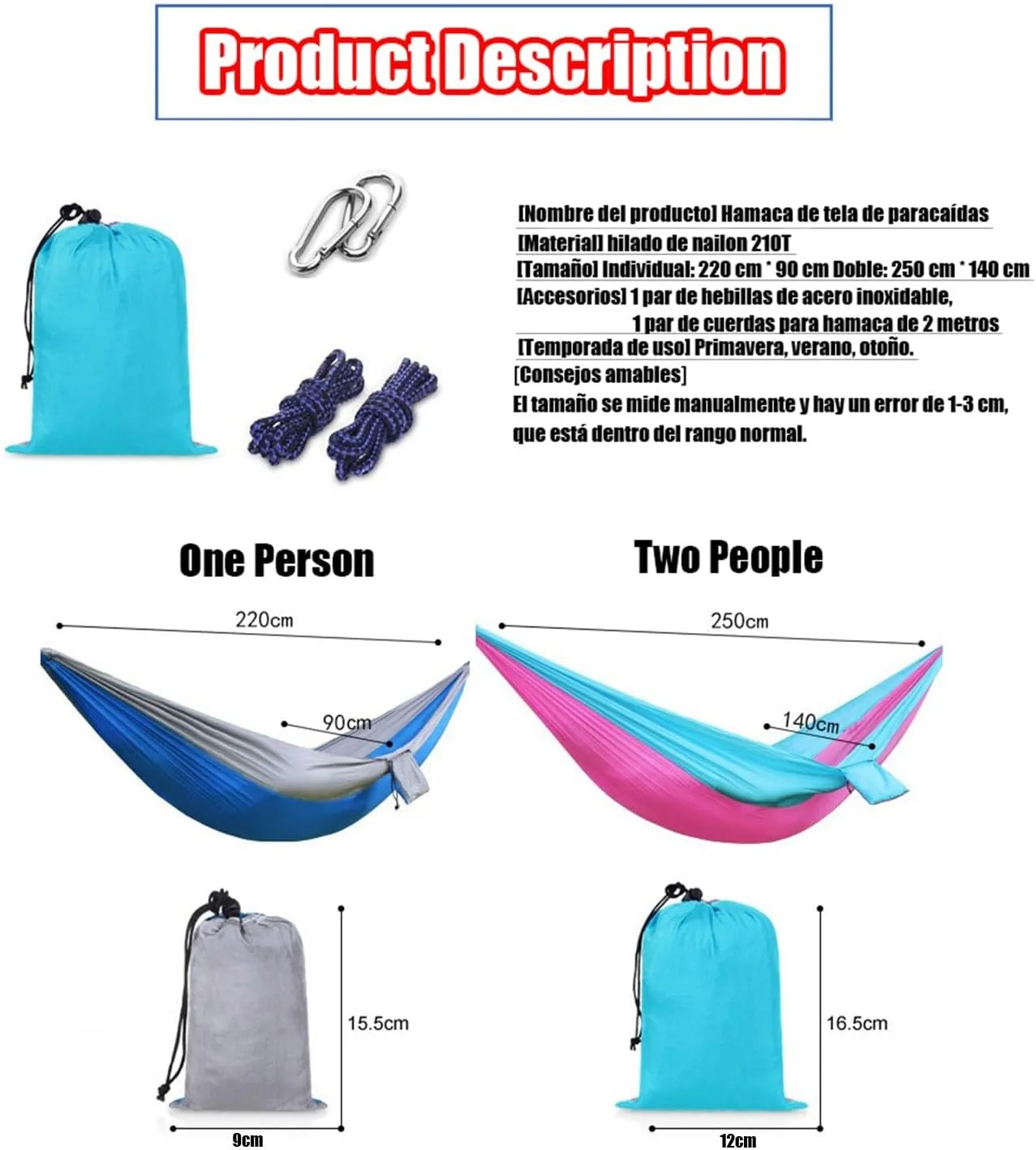 Camping Hammock 210T Nylon Breathable Hammock Tent with Tree Straps & Aluminum Alloy Carabiners Travel Hammock Quick Drying for Hiking Backpacking Garden (Color : D, Size : 250x140cm)
