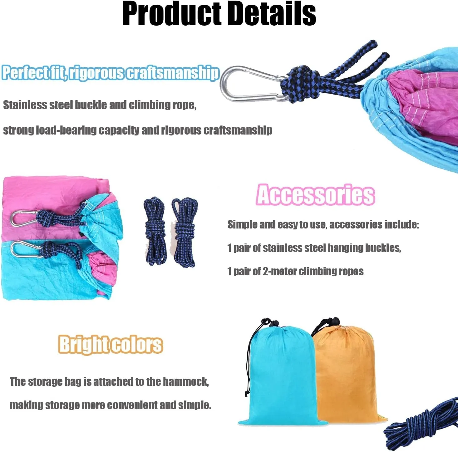 Camping Hammock 210T Nylon Breathable Hammock Tent with Tree Straps & Aluminum Alloy Carabiners Travel Hammock Quick Drying for Hiking Backpacking Garden (Color : D, Size : 250x140cm)