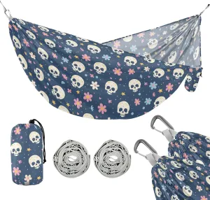 Camping Hammock Outdoor Hammocks for Outside Skull Flower Cute Beach Trees Portable Lightweight with Pockets Tree Straps Indoor
