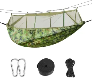 Camping Hammock, Portable Double Hammock with Net,600lbs Load 2 Persons Hammock w/Mosquito Net Outdoor Hiking Camping Hommock Portable Nylon Swing Hanging Bed w/Strap Hook Carry Bag