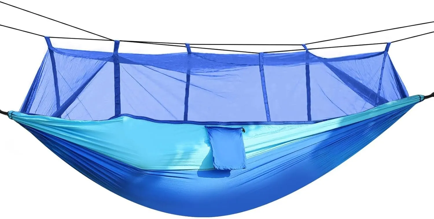 Camping Hammock, Portable Double Hammock with Net,600lbs Load 2 Persons Hammock W/Mosquito Net Outdoor Hiking Camping Hommock Portable Nylon Swing Hanging Bed W/Strap Hook Carry Bag