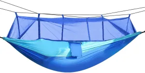 Camping Hammock, Portable Double Hammock with Net,600lbs Load 2 Persons Hammock W/Mosquito Net Outdoor Hiking Camping Hommock Portable Nylon Swing Hanging Bed W/Strap Hook Carry Bag