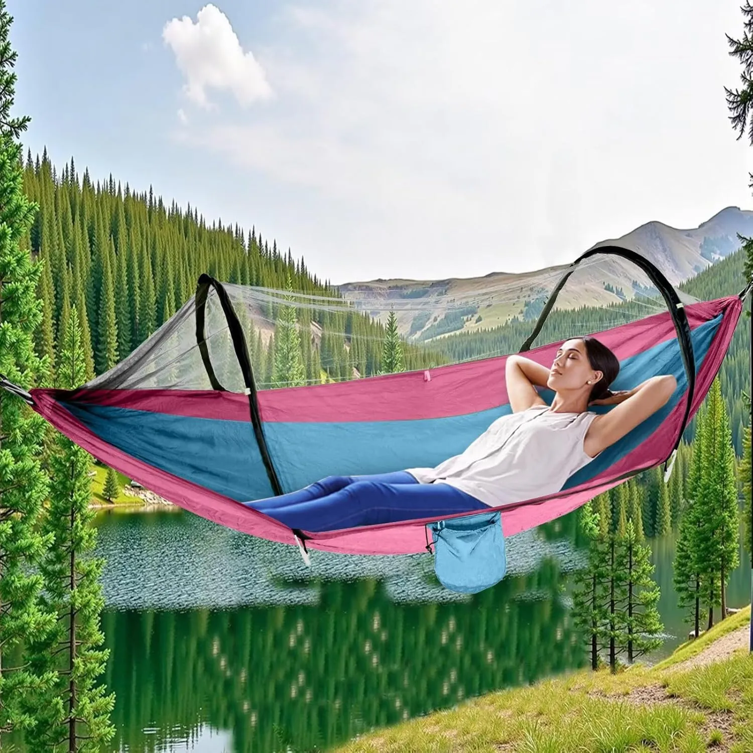 Camping Hammock, Portable Hiking and Camping Hammock with Straps, 3 in 1 Waterproof Lightweight Portable Sleeping Hammock, Travel Outdoor Gear with Tree Strap Swing for Camping Hiking Beach