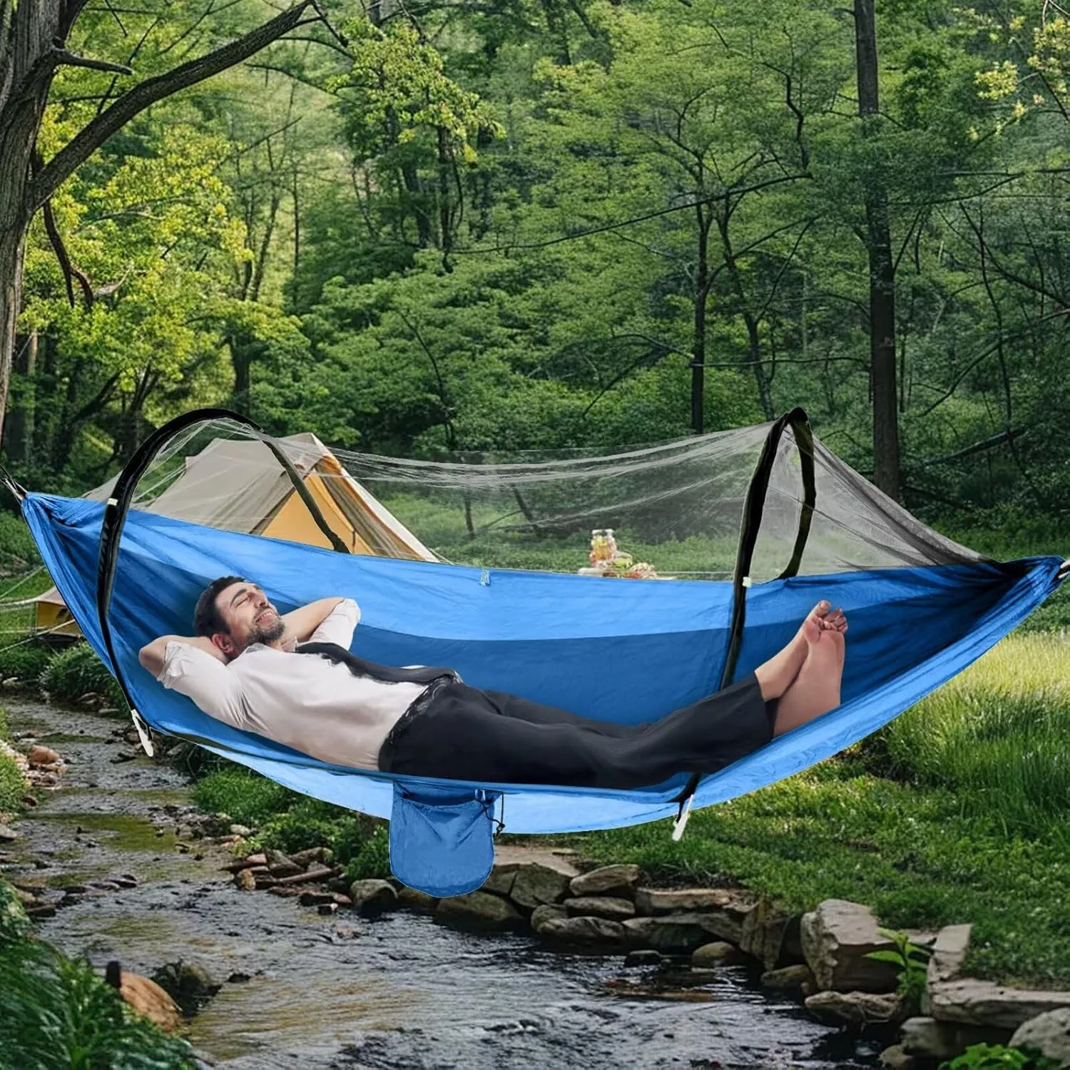 Camping Hammock, Portable Hiking and Camping Hammock with Straps, 3 in 1 Waterproof Lightweight Portable Sleeping Hammock, Travel Outdoor Gear with Tree Strap Swing for Camping Hiking Beach