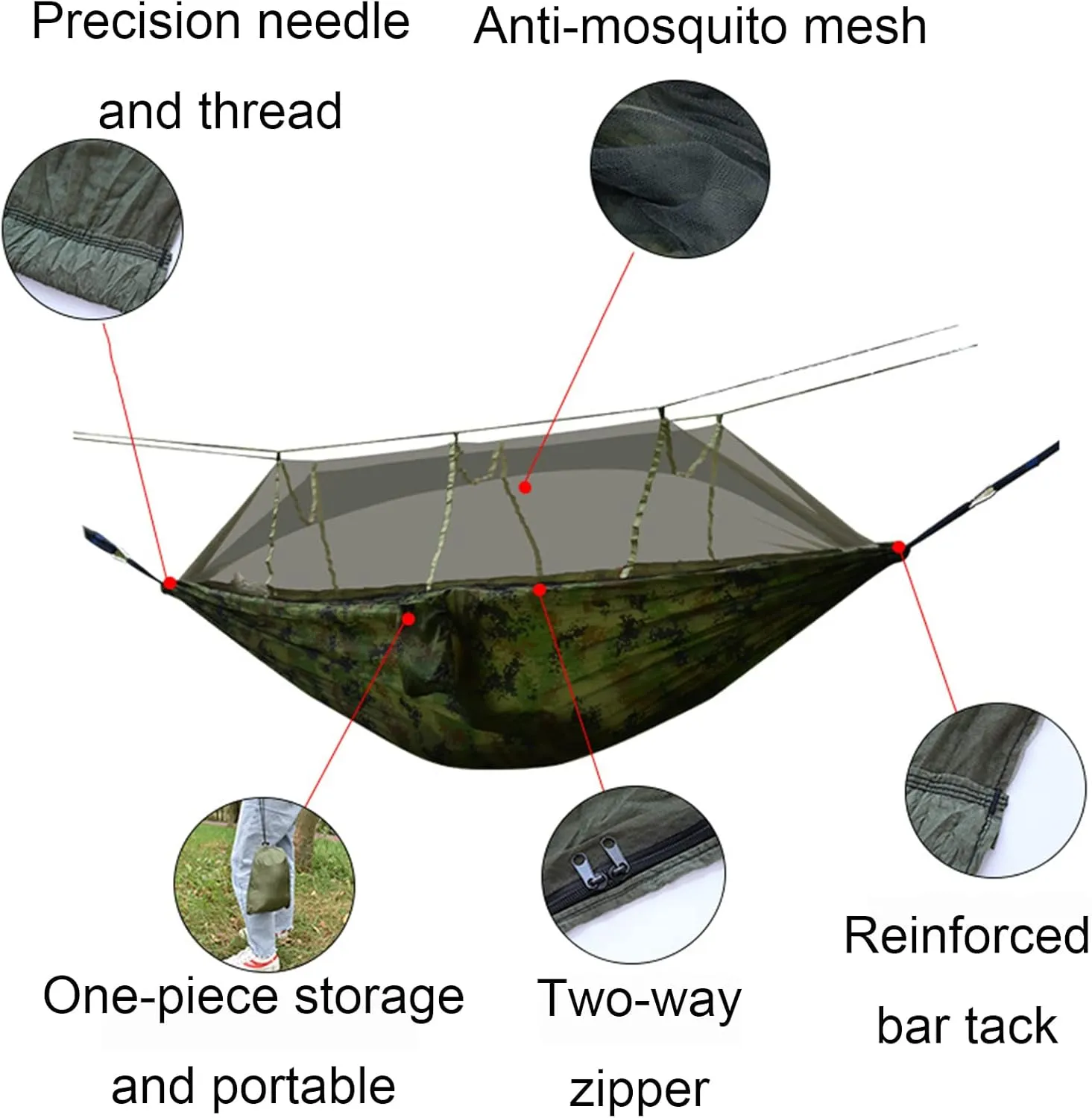 Camping Hammock, Single & Double Camping Hammock with Mosquito Net, Portable Nylon Hammock, for Outdoor Backpacking, Camping, Adventure, Hiking (Green1)