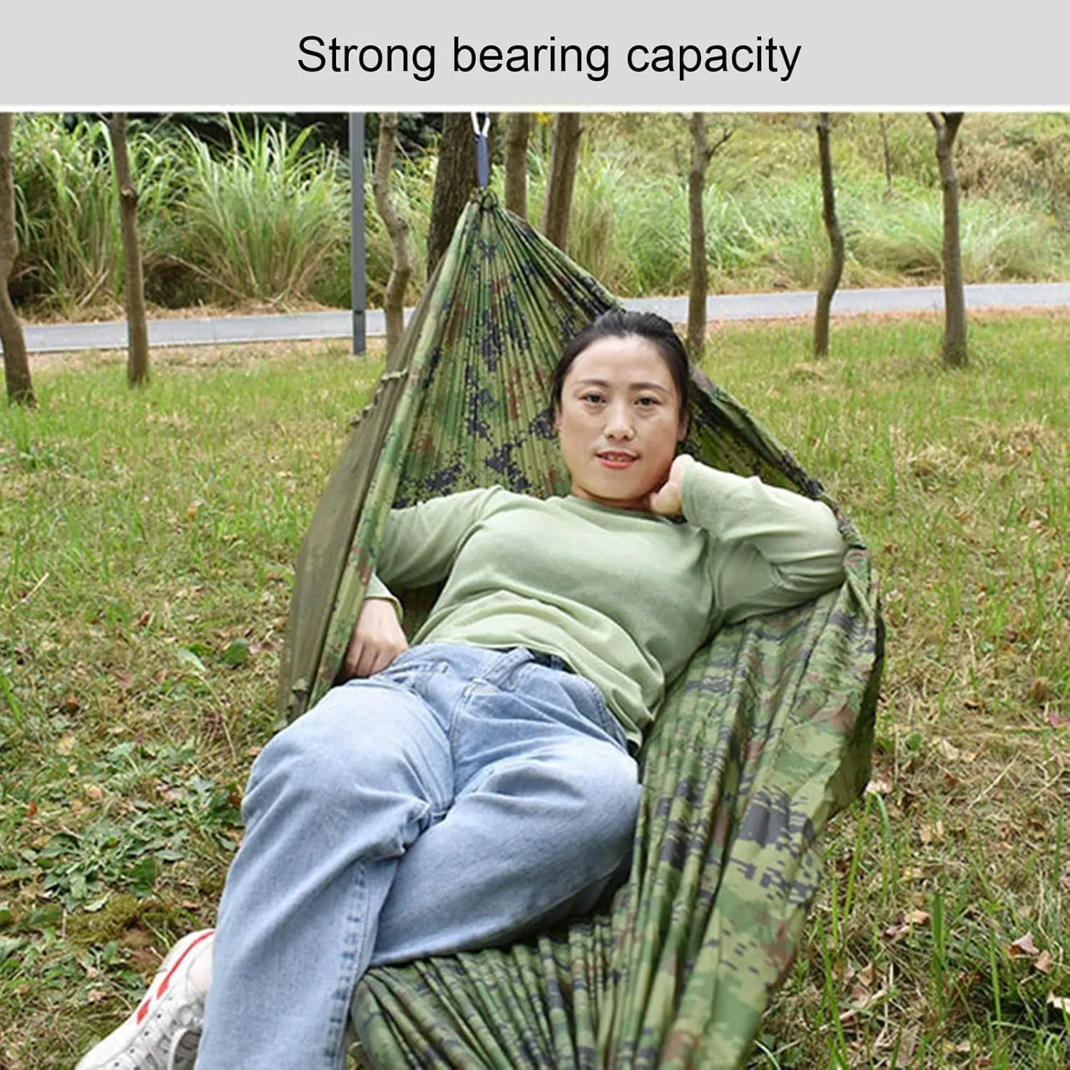 Camping Hammock, Single & Double Camping Hammock with Mosquito Net, Portable Nylon Hammock, for Outdoor Backpacking, Camping, Adventure, Hiking (Green1)