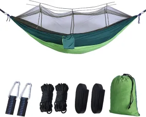 Camping Hammock, Single & Double Camping Hammock with Mosquito Net, Portable Nylon Hammock, for Outdoor Backpacking, Camping, Adventure, Hiking (Green1)