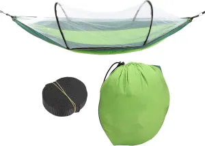 Camping Hammock, Single Person Super Light Automatic Quick Opening Removable Lightweight Hanging Hammock Tree Straps Swing Hammock Bed with Mosquitos Net, Portable Hammocks for Outdoor