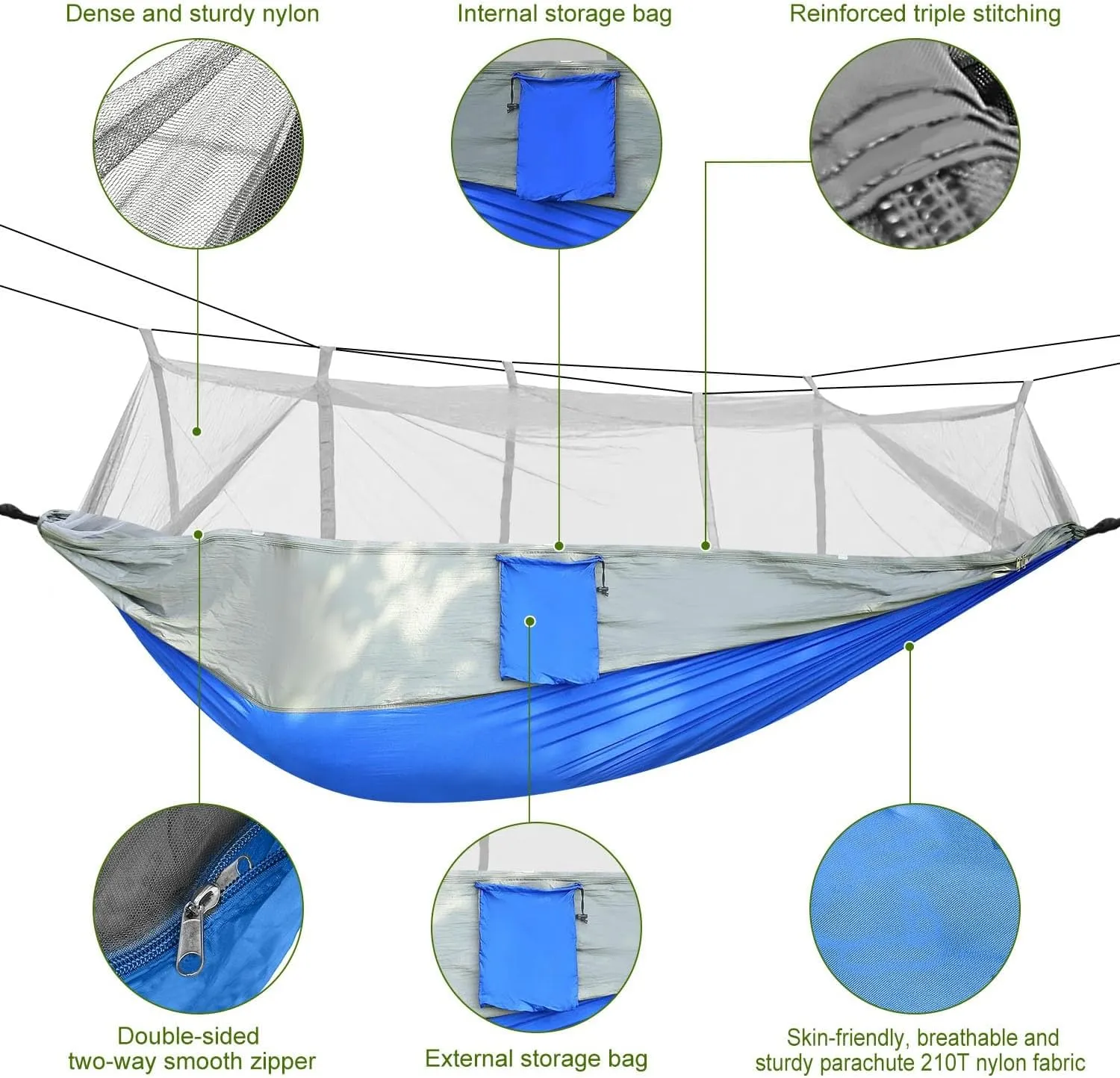 Camping Hammock with Carry Bag, for Hiking, Backpacking, Travel, Beach, Backyard, Garden(102" Lx 55" W). (Gray Blue)