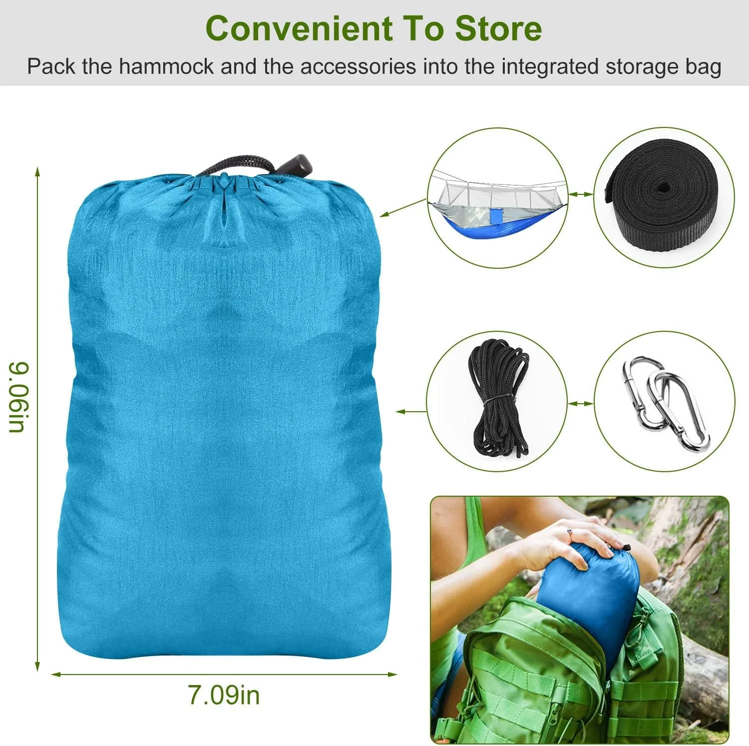 Camping Hammock with Carry Bag, for Hiking, Backpacking, Travel, Beach, Backyard, Garden(102" Lx 55" W). (Gray Blue)