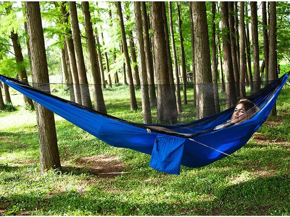 Camping Hammock with Mosquito Nets Outdoor Tourist Hanging Hammocks Portable Parachute Nylon Hiking Hammock for Backpacking Hiking Travel