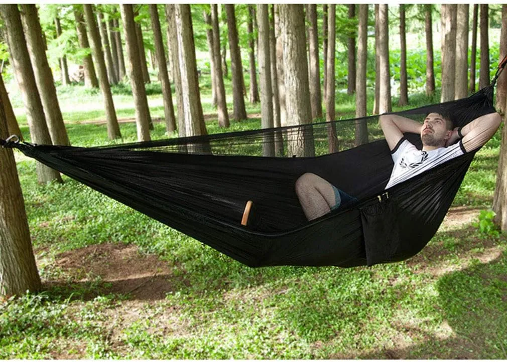 Camping Hammock with Mosquito Nets Outdoor Tourist Hanging Hammocks Portable Parachute Nylon Hiking Hammock for Backpacking Hiking Travel