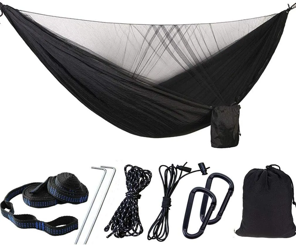 Camping Hammock with Mosquito Nets Outdoor Tourist Hanging Hammocks Portable Parachute Nylon Hiking Hammock for Backpacking Hiking Travel