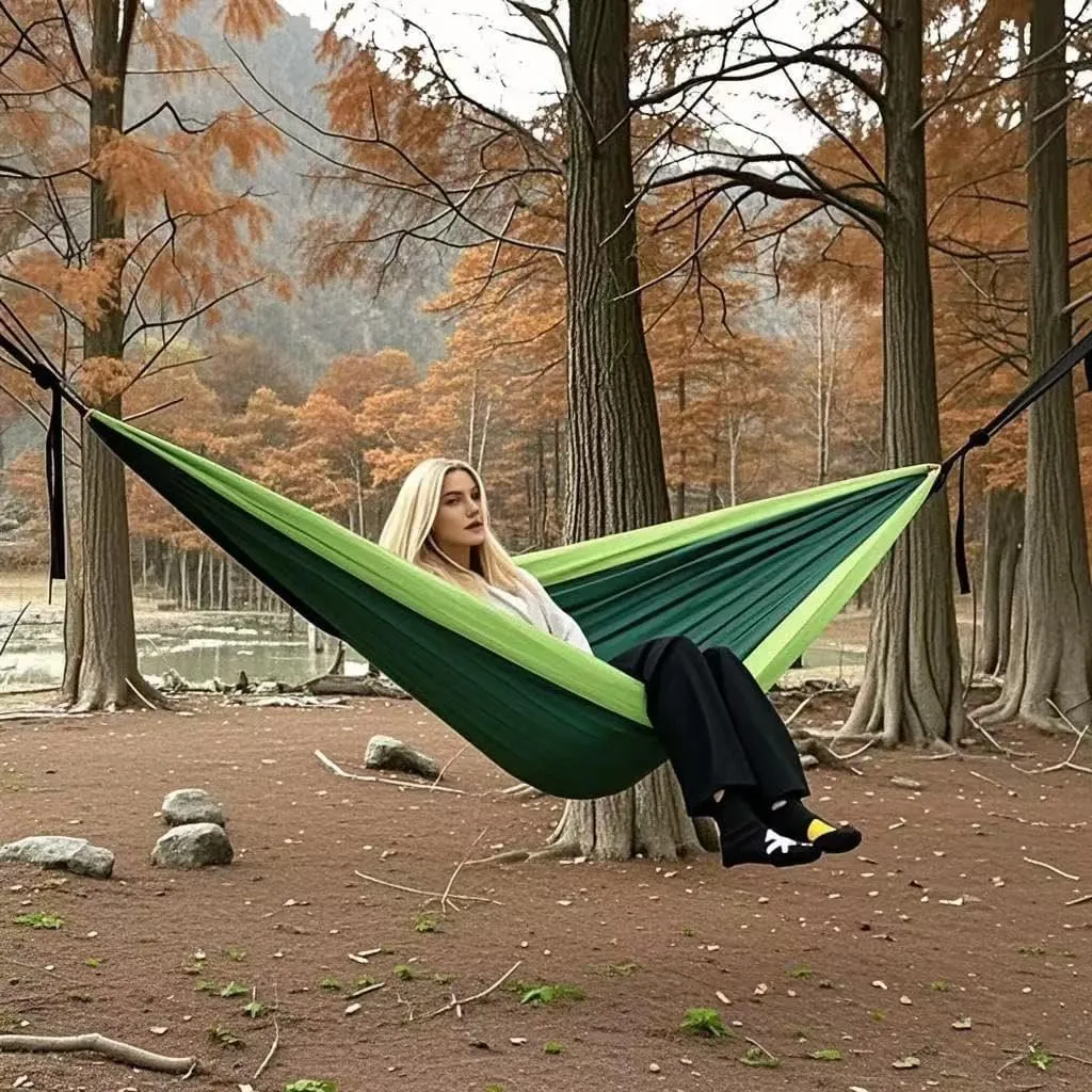 Camping Hammocks, Double & Single Hammock with Tree Straps,Portable Lightweight Parachute Nylon Camping Gear for Outside Hiking Beach Backpack Survival Travel- Up to 500lbs