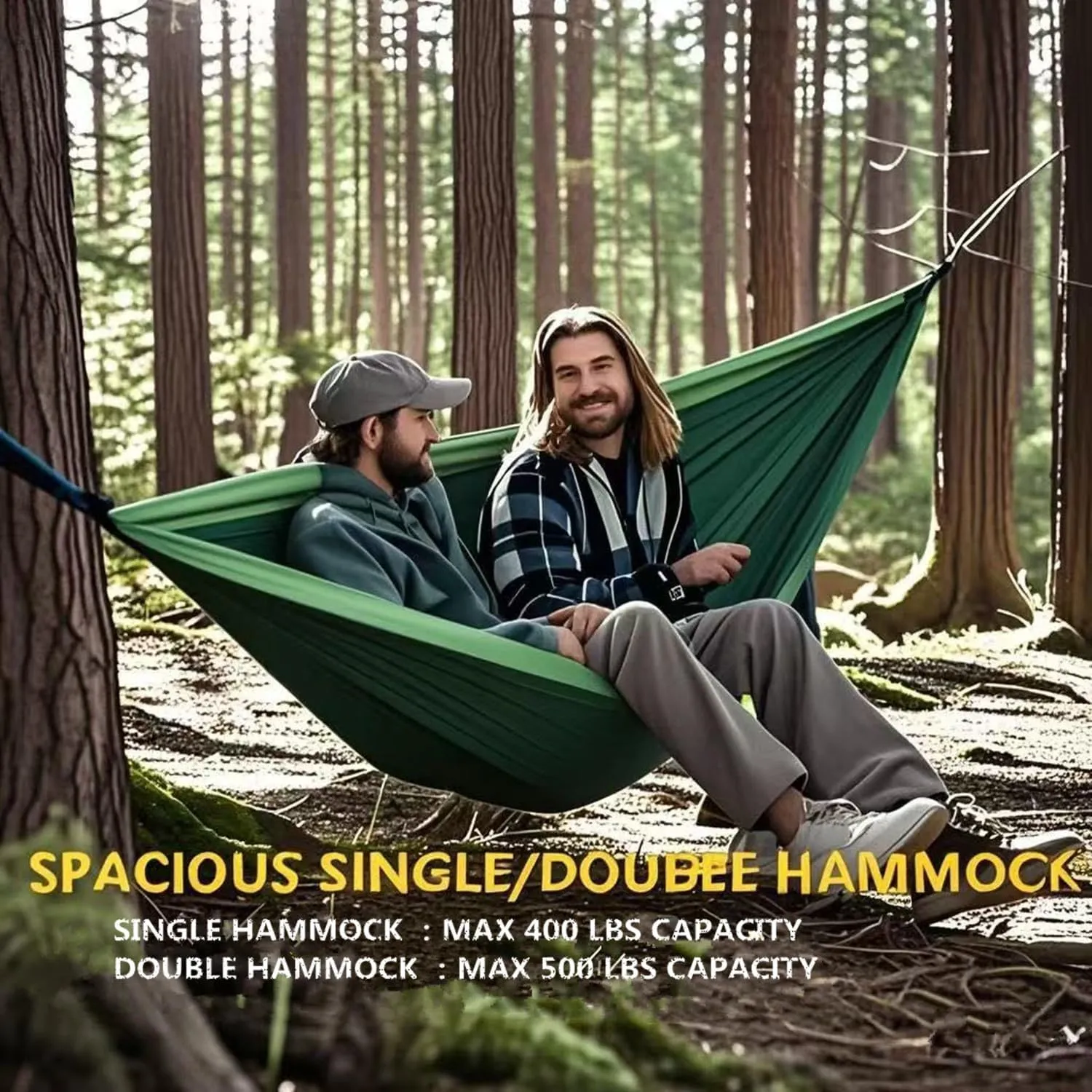 Camping Hammocks, Double & Single Hammock with Tree Straps,Portable Lightweight Parachute Nylon Camping Gear for Outside Hiking Beach Backpack Survival Travel- Up to 500lbs