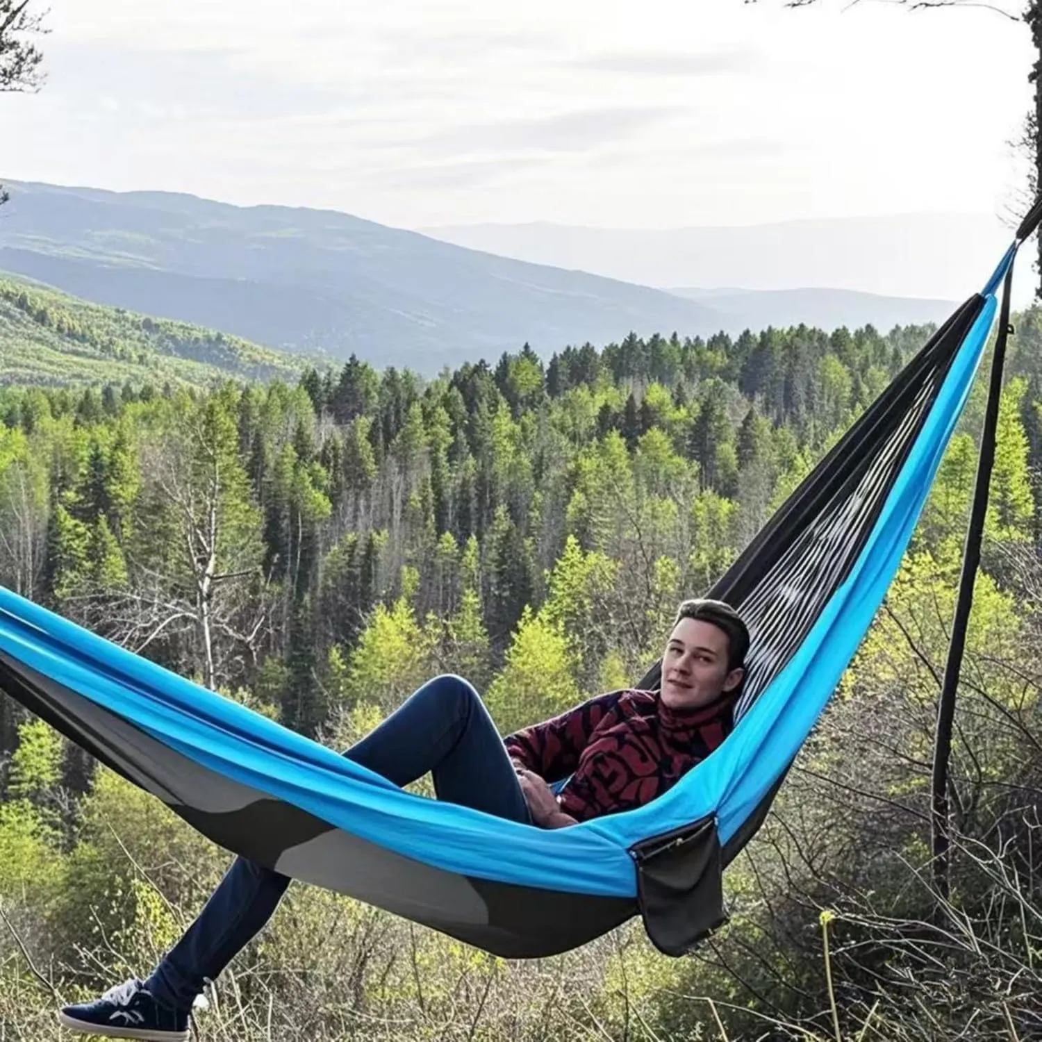 Camping Hammocks, Double & Single Hammock with Tree Straps,Portable Lightweight Parachute Nylon Camping Gear for Outside Hiking Beach Backpack Survival Travel- Up to 500lbs