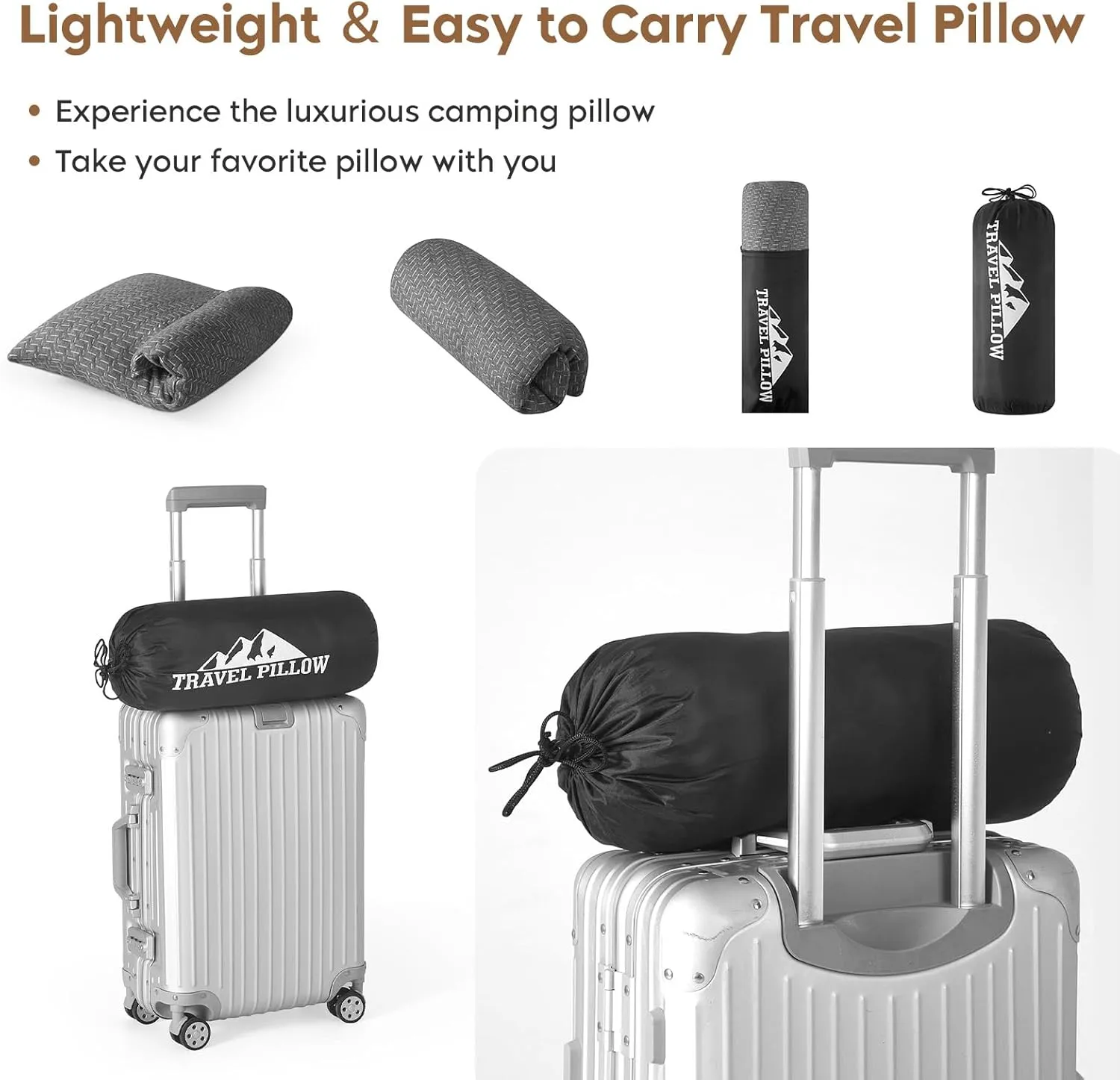 Camping Pillow Travel Pillow Small Shredded Memory Foam Pillow - Compressible Medium Firm, Breathable Cover, Ideal Backpacking Hiking, Airplane and Car