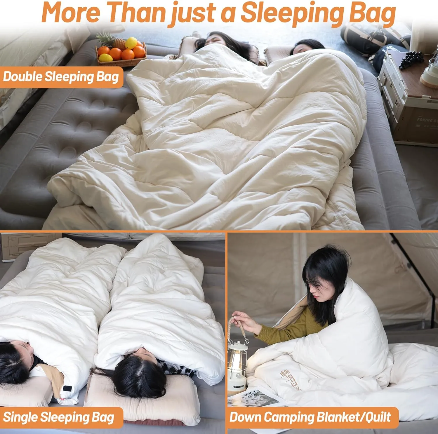 Camping Sleeping Bags for Adults, 20°F/30°F/40°F, Peached Fabric, Waterproof, Washable, Connectable, as a Blanket, Lightweight 3 Season Cold Weather Autumn Winter Backpacking Hiking