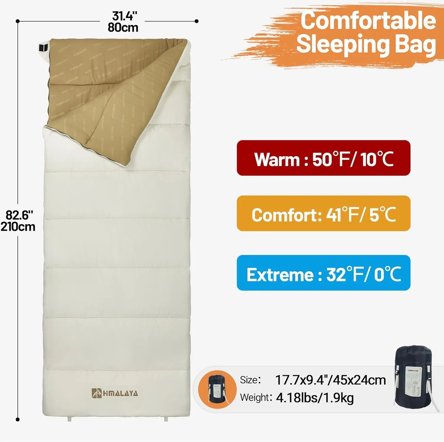 Camping Sleeping Bags for Adults, 20°F/30°F/40°F, Peached Fabric, Waterproof, Washable, Connectable, as a Blanket, Lightweight 3 Season Cold Weather Autumn Winter Backpacking Hiking