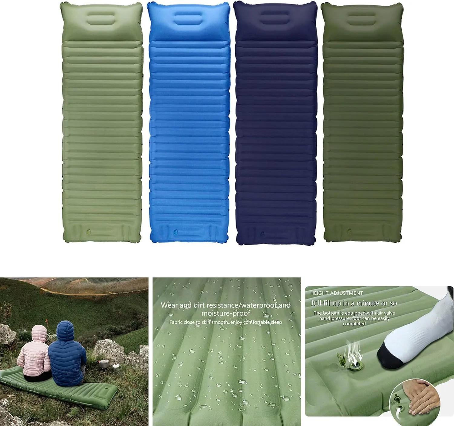 Camping Sleeping Pad Inflatable Camping Mattress Compact-Portable Lightweight Sleeping Mat with Built-in Foot