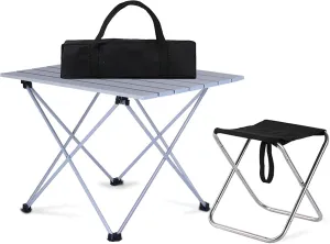 Camping Table Chairs Small Outdoor Set, Portable Aluminum Picnic Table, Suitable for Fishing, Barbecue and Hiking 56x40x40cm