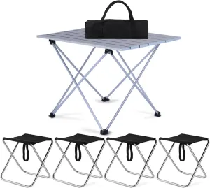 Camping Table Chairs Small Outdoor Set, Portable Aluminum Picnic Table, Suitable for Fishing, Barbecue and Hiking 56x40x40cm
