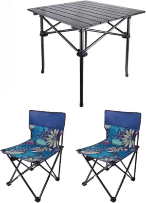 Camping Table Chairs with 2 Chairs, Outdoor Aluminum Alloy Camping Picnic Table, Load-Bearing 100kg, 51x51x53cm