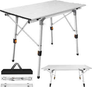 Camping Table Heavy Duty, Folding Portable Aluminium Table with 2 Adjustable Height 45/68cm and Carry Handle, Catering Camping Trestle Table for Picnic Garden Patio BBQ Party | Sliver (3FT)