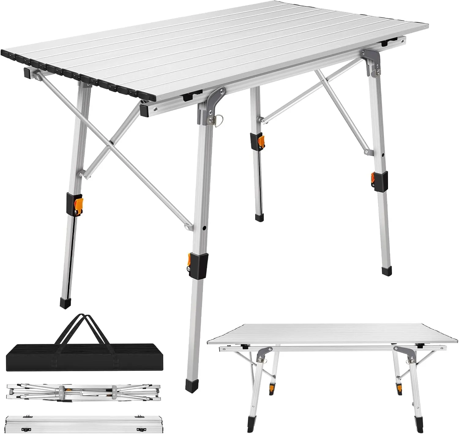 Camping Table Heavy Duty, Folding Portable Aluminium Table with 2 Adjustable Height 45/68cm and Carry Handle, Catering Camping Trestle Table for Picnic Garden Patio BBQ Party | Sliver (3FT)