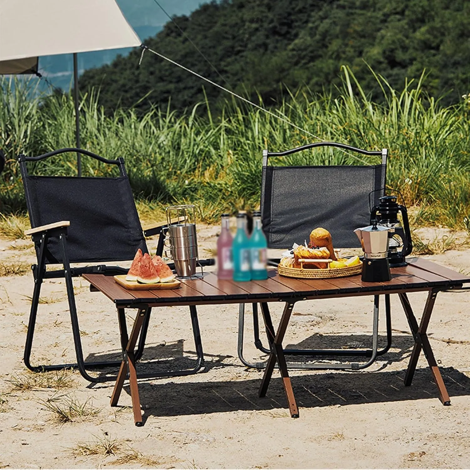 Camping Table Roll Up Table Lightweight, 4 Person Portable Table with Carry Bag for Outdoor BBQ Picnic Gathering(B,60x60x45cm)
