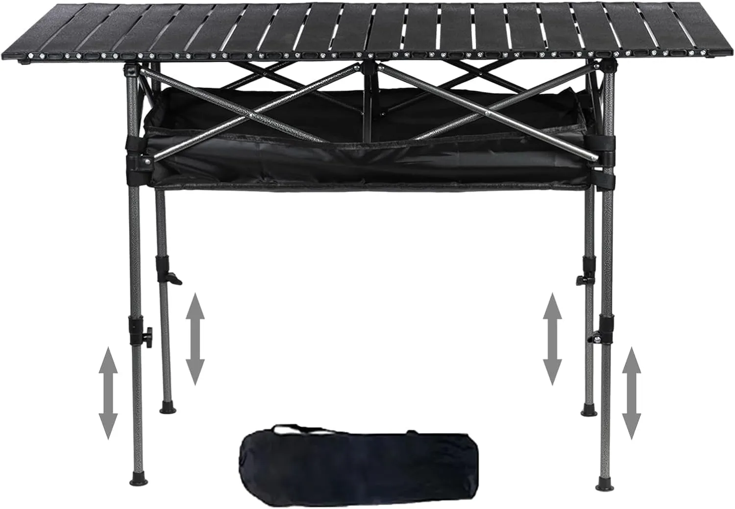 Camping Table,Folding Portable Adjustable Height Aluminum Roll-up Table with Large Storage Organizer and Carrying Bag for Picnic,Camping,BBQ,Party,Backyard,Beach 47‘’ (L) x22‘’ (W)