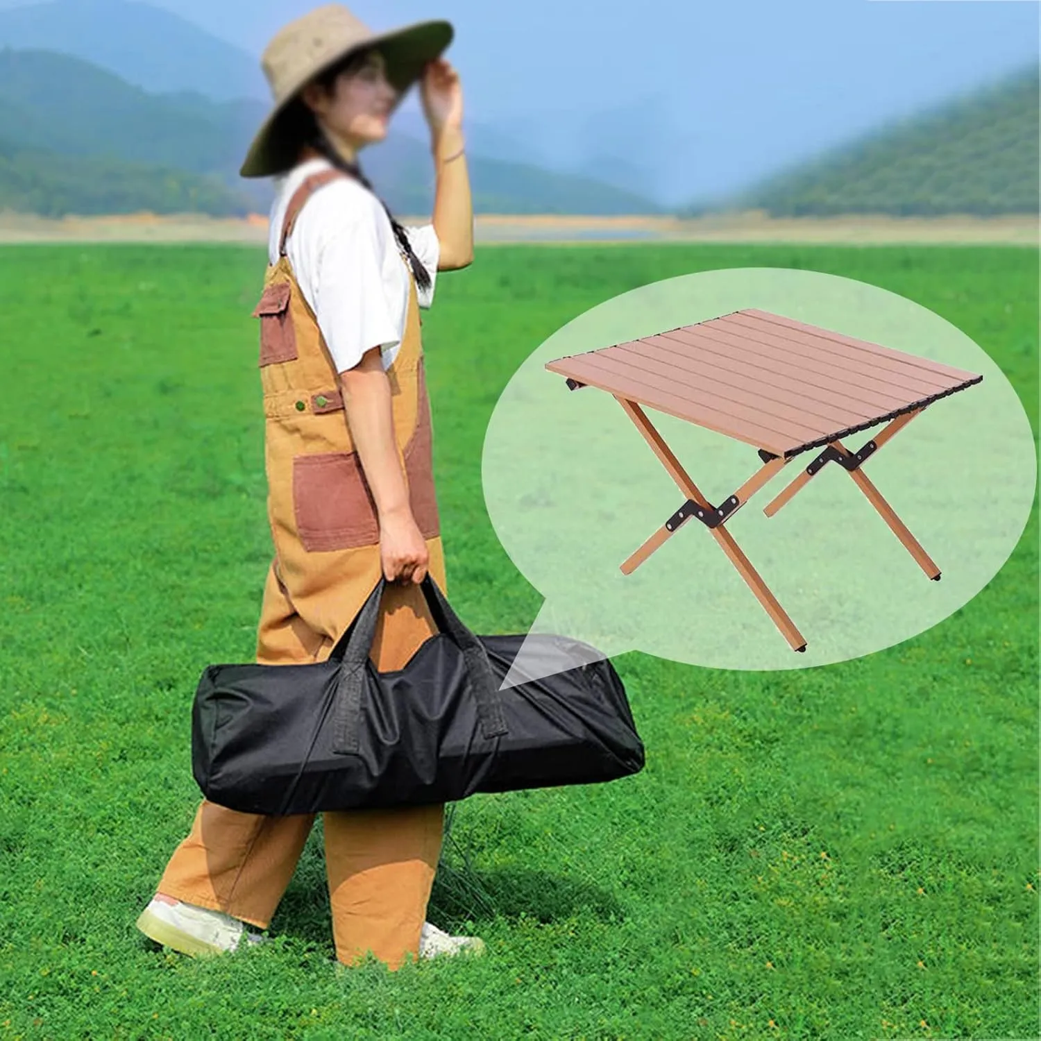 Camping Tables That Fold Up Picnic Table Folding Portable Table Carbon Steel with Roll Up Top Sturdy Portable Camp Table for Outdoor Picnic Travel