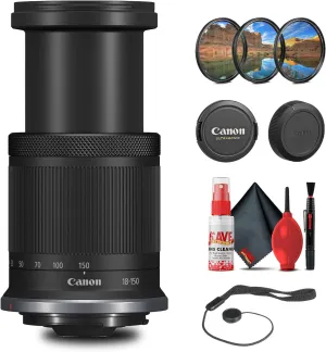 Canon RF-S 18-150mm f/3.5-6.3 is STM Lens with Filter kit   Cleaning Kit   Cap Keeper (Renewed)