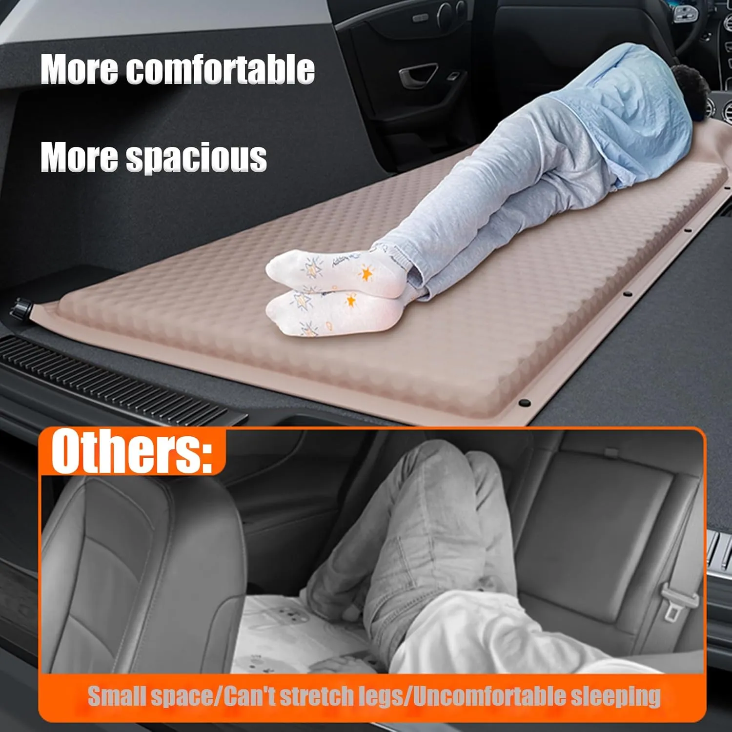 Car Air Mattress Foldable for Audi RS4 B8 Avant Quattro RS 4 2012-2016, Back Seat Camping Bed Breathable Airbed Auto-Inflation Without Air Pump SUV Portable Sleeping Pad,Beige Single