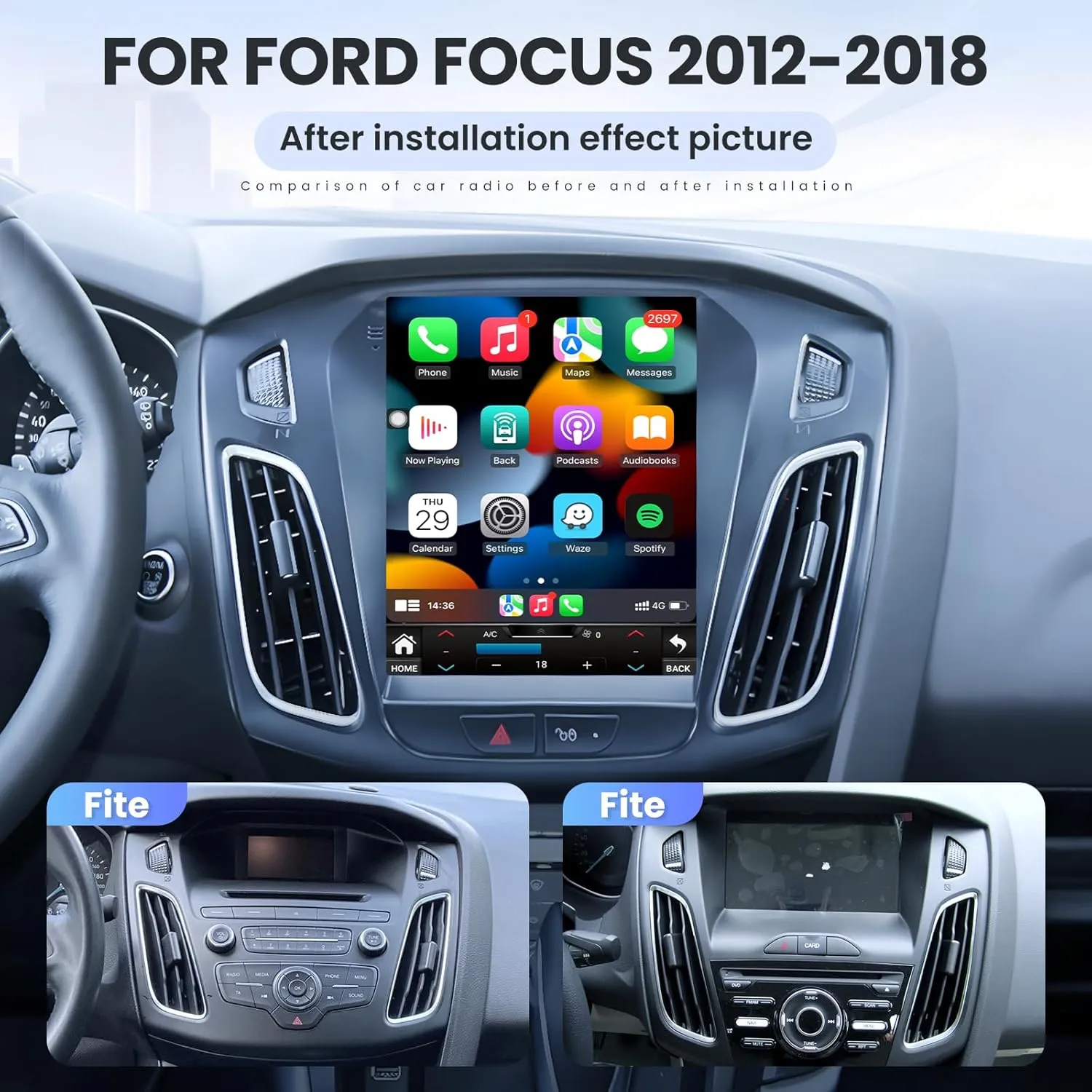 Car Radio Stereo for Ford Focus 2012-2018: Upgrade 5G WiFi 10.4" T-Style 1024 * 768HD Touch Screen Replacement - CarPlay Andriod Auto Bluetooth RDS FM GPS Navigation Backup Camera SWC