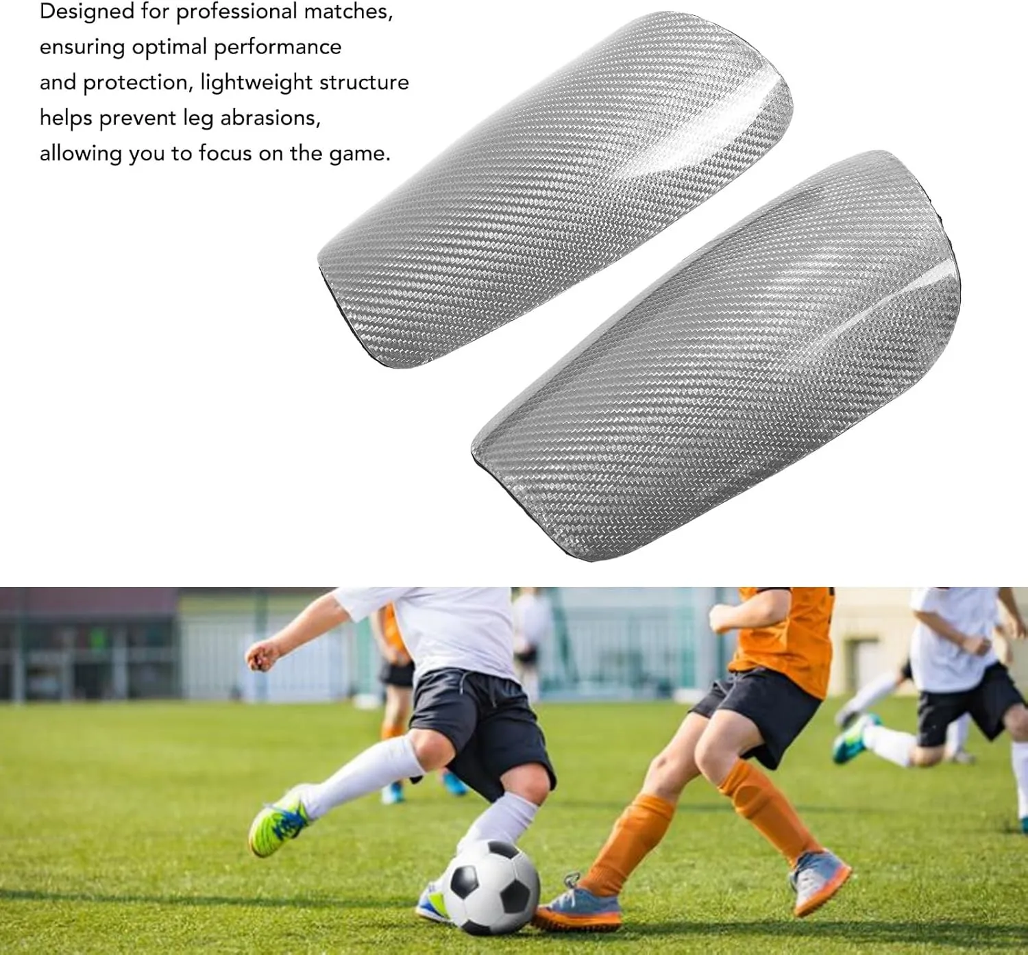 Carbon Fiber Soccer Shin Guards, Shock Absorption Lightweight Shin Pads with Ergonomic Design Neoprene Material Protective Equipment Storage Bag Included for Kids Football Games