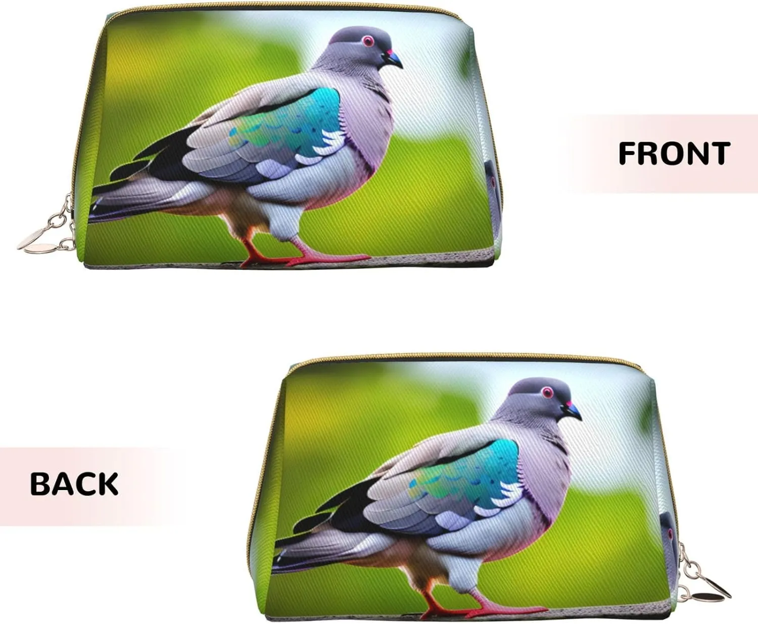 Cartoon Pigeon 3 Leather Toiletry Travel Bag, Compact Makeup Organizer For Women