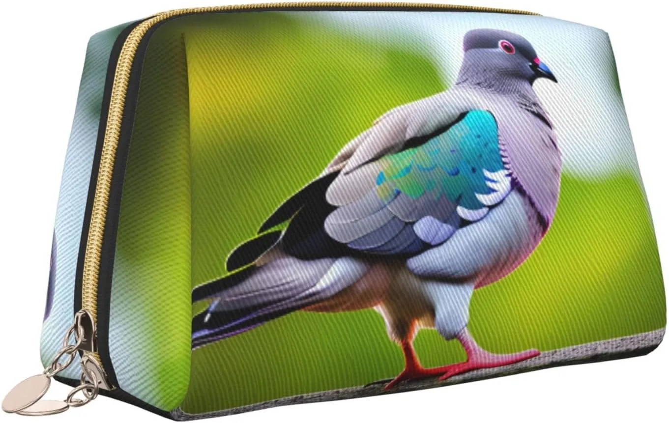 Cartoon Pigeon 3 Leather Toiletry Travel Bag, Compact Makeup Organizer For Women