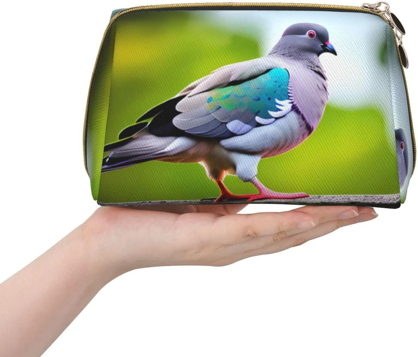 Cartoon Pigeon 3 Leather Toiletry Travel Bag, Compact Makeup Organizer For Women